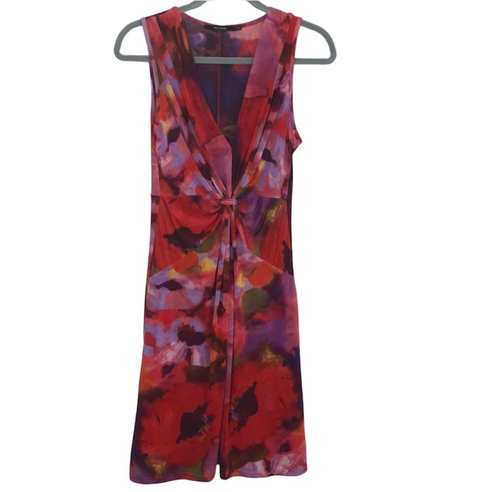HALLHUBER Sleeveless red pink watercolor floral print colorful dress size Medium